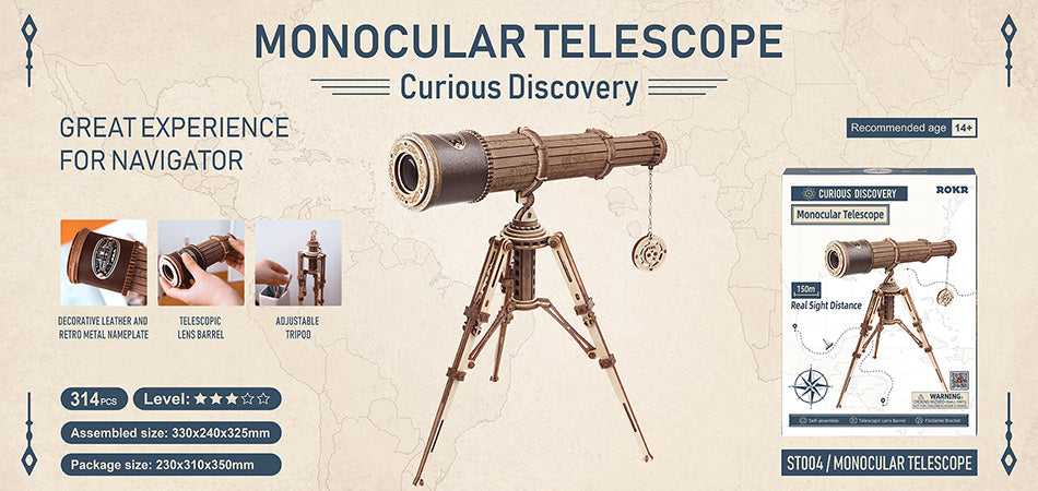 Robotime ROKR Monocular Telescope 3D Wooden Puzzle Game Assembly Toys for Children Teens Adult Birthday Christmas Gift