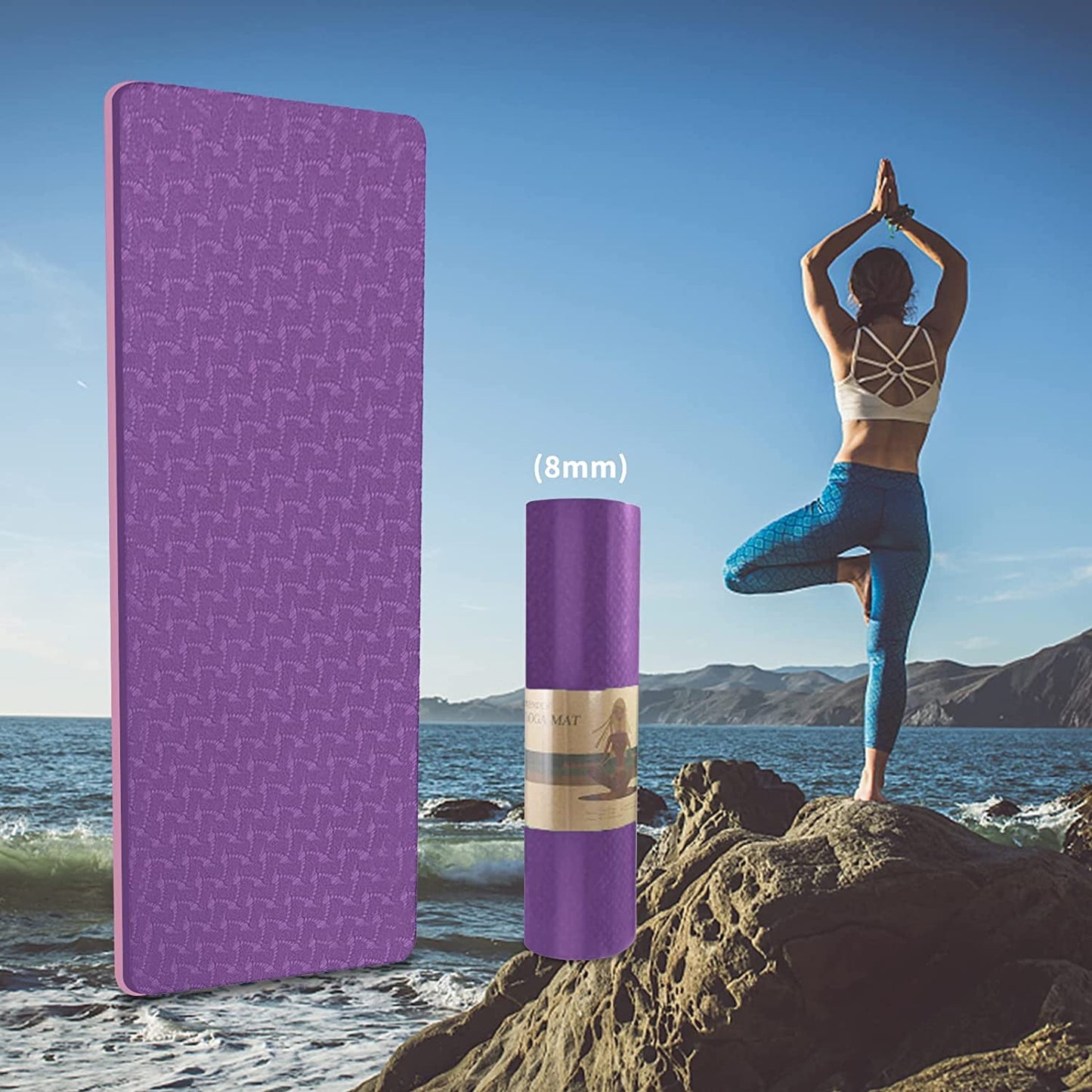 QMKGEC Yoga Mat 1/3 inch Exercise Mats 8mm TPE Non Slip Extra Thick