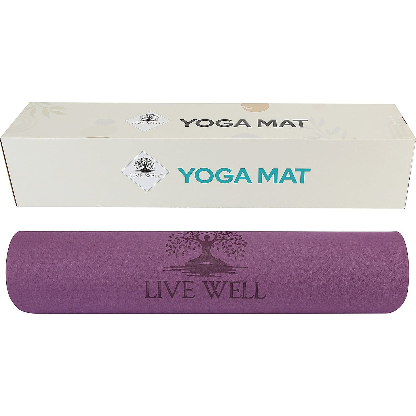 LIVE WELL Dual Color TPE Yoga Mat - Purple/Pink, 6ft x 2ft, 6mm Thick