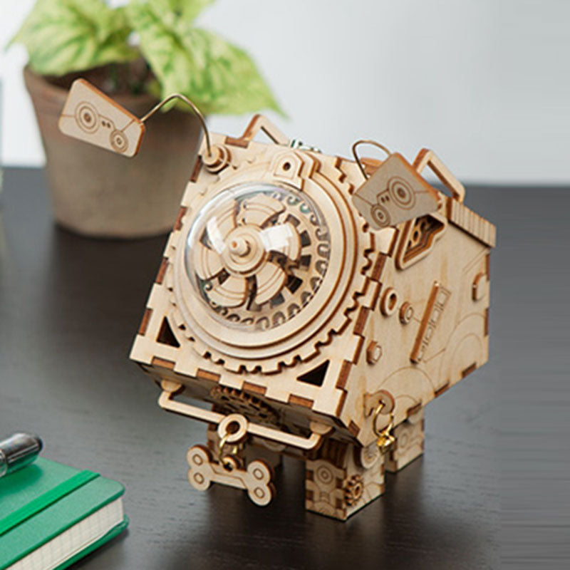 Robotime ROKR Robot Steampunk Music Box 3D Wooden Puzzle Assembled Model Building Kit Toys For Children Birthday Gift