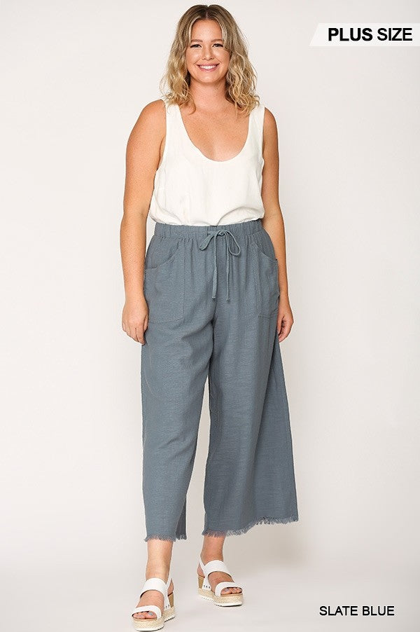 Stylish Frayed Wide Leg Pants with Pockets