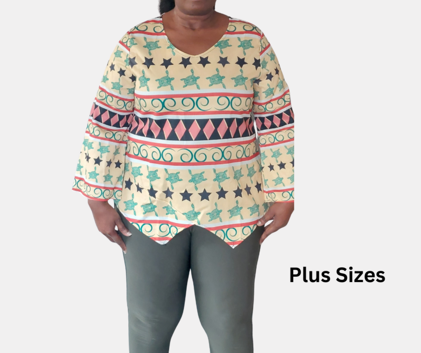Aboriginal Print Women's V-Neck Irregular Hemmed Casual Niiji Top