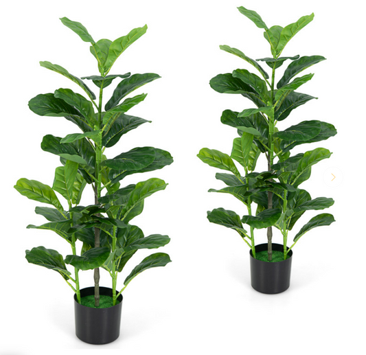 Set of 2 Artificial Fiddle Leaf Fig Tree for Indoor and Outdoor