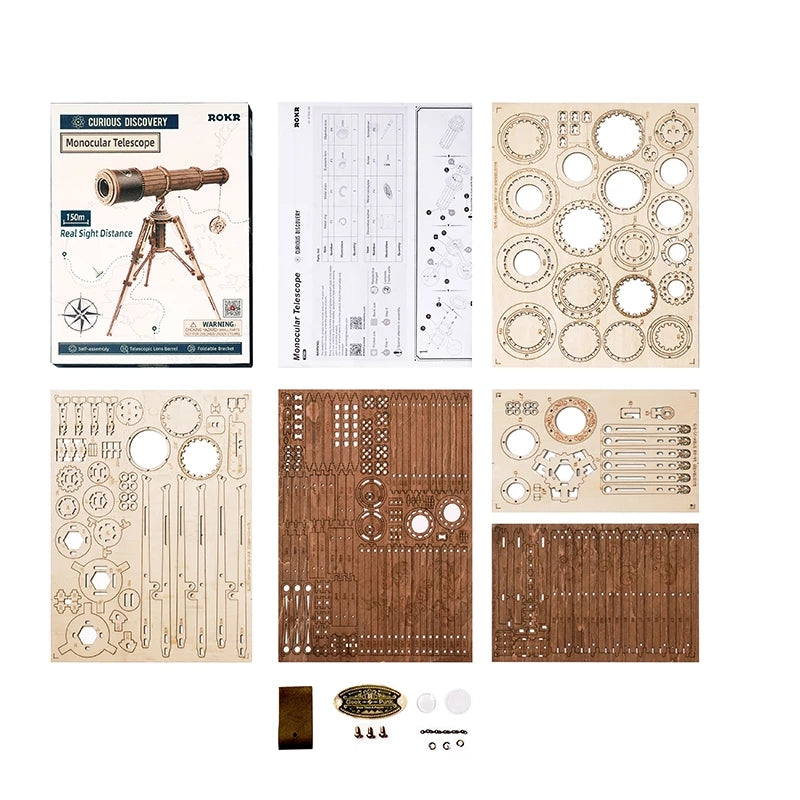 Robotime ROKR Monocular Telescope 3D Wooden Puzzle Game Assembly Toys for Children Teens Adult Birthday Christmas Gift