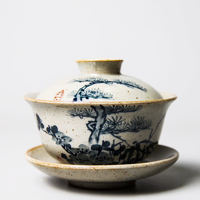 Sancai Cover Bowl Vintage Hand-painted Blue And White Tea