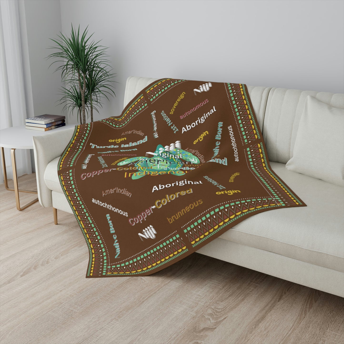 Aboriginal American Sovereign Indigenous Niiji Autonomous Design Black Throw Blanket