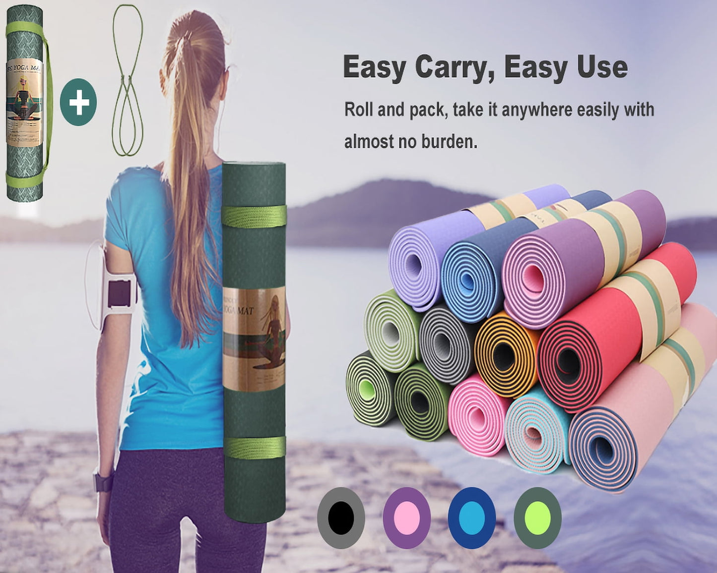 QMKGEC Yoga Mat 1/3 inch Exercise Mats 8mm TPE Non Slip Extra Thick