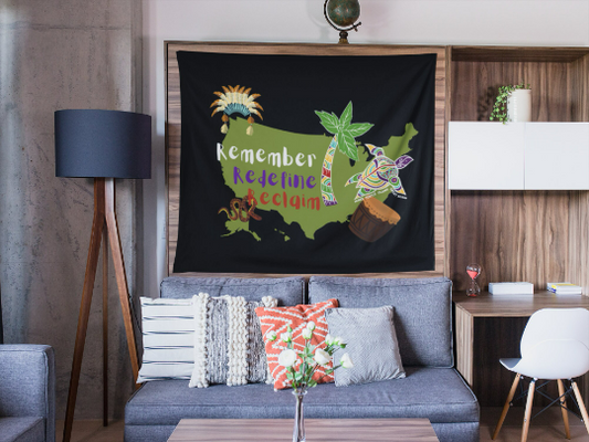 Aboriginal American Indigenous AmerIndian Indoor Wall Tapestry Niiji Cultural-Awareness Movement Remember Redefine Reclaim Heritage