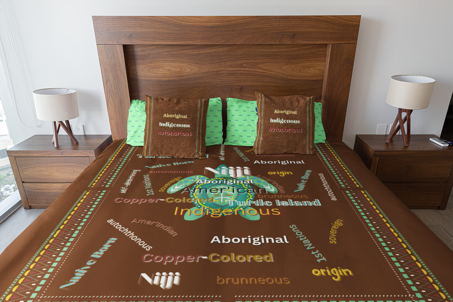 Aboriginal American Turtle Island Autonomous Niiji Spun Polyester Square Decorative Pillow