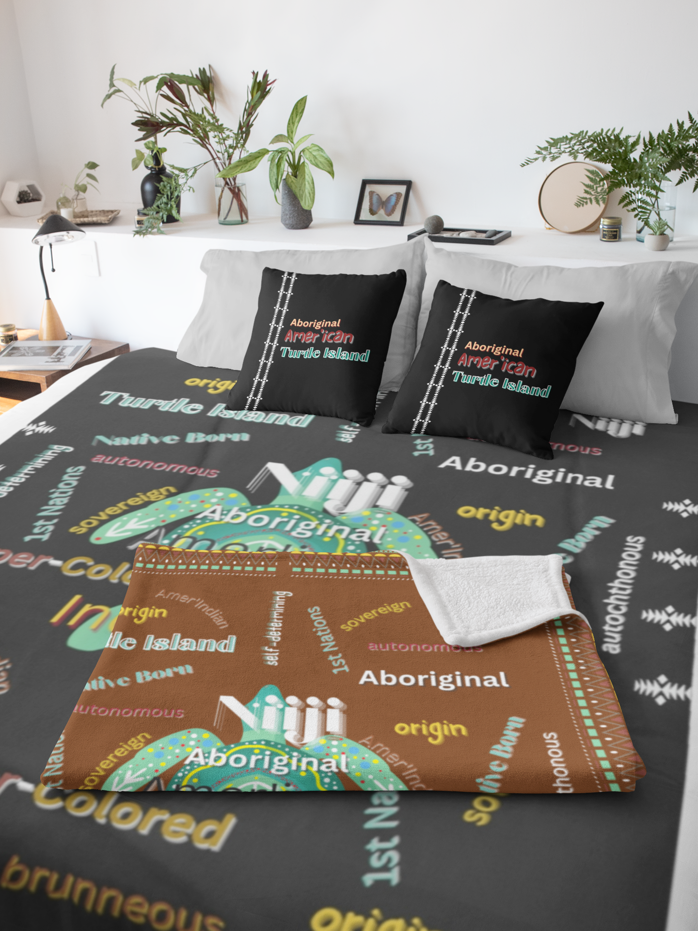 Copper Brown Aboriginal American Sovereign Indigenous Niiji Autonomous Design Throw Blanket