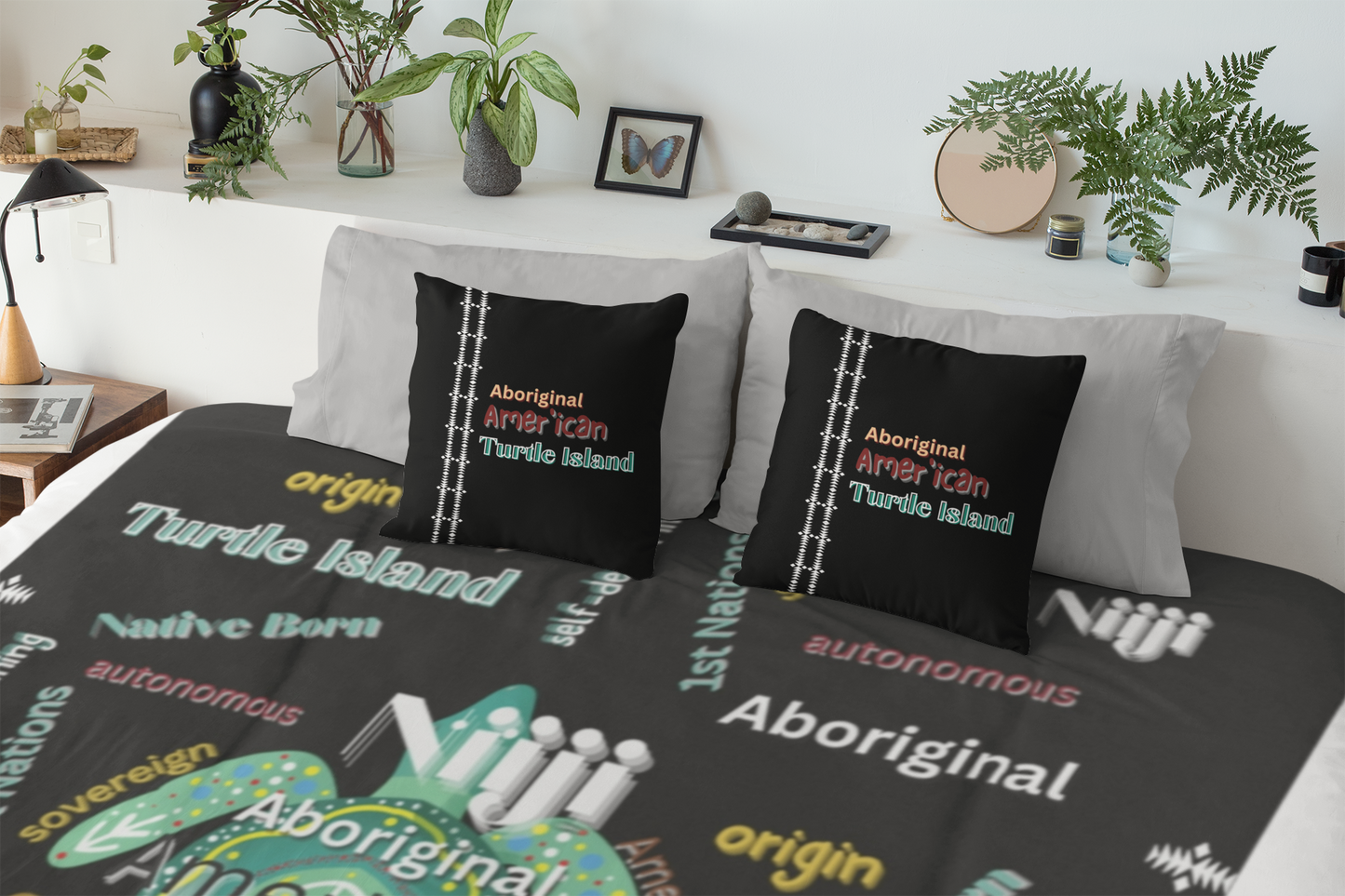 Aboriginal American Sovereign Indigenous Niiji Autonomous Design Black Throw Blanket