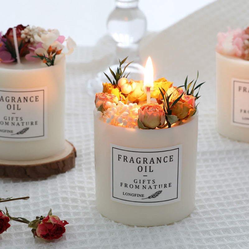 Dried Flowers Decorated Scented Romantic Candles for Home Office