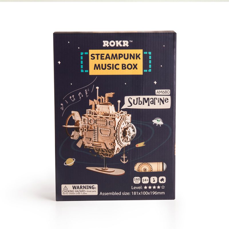 Robotime ROKR Robot Steampunk Music Box 3D Wooden Puzzle Assembled Model Building Kit Toys For Children Birthday Gift