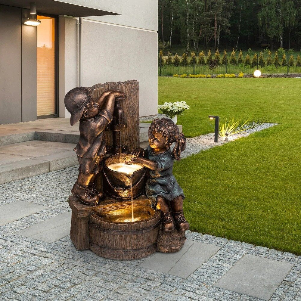 Boy & Girl Garden Statue Patio Lawn Decor