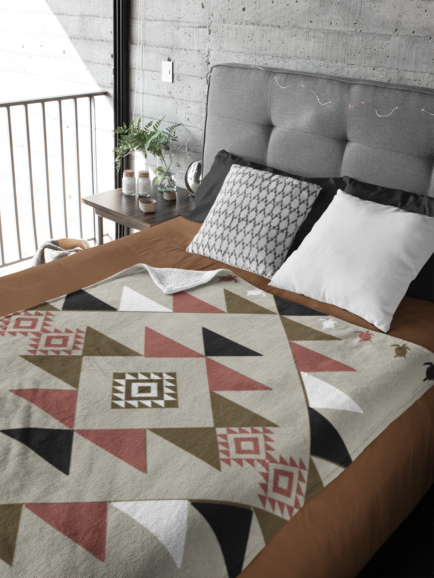 Indigenous Niiji Aboriginal American Design Print Cozy Biege Blanket Throw Blanket