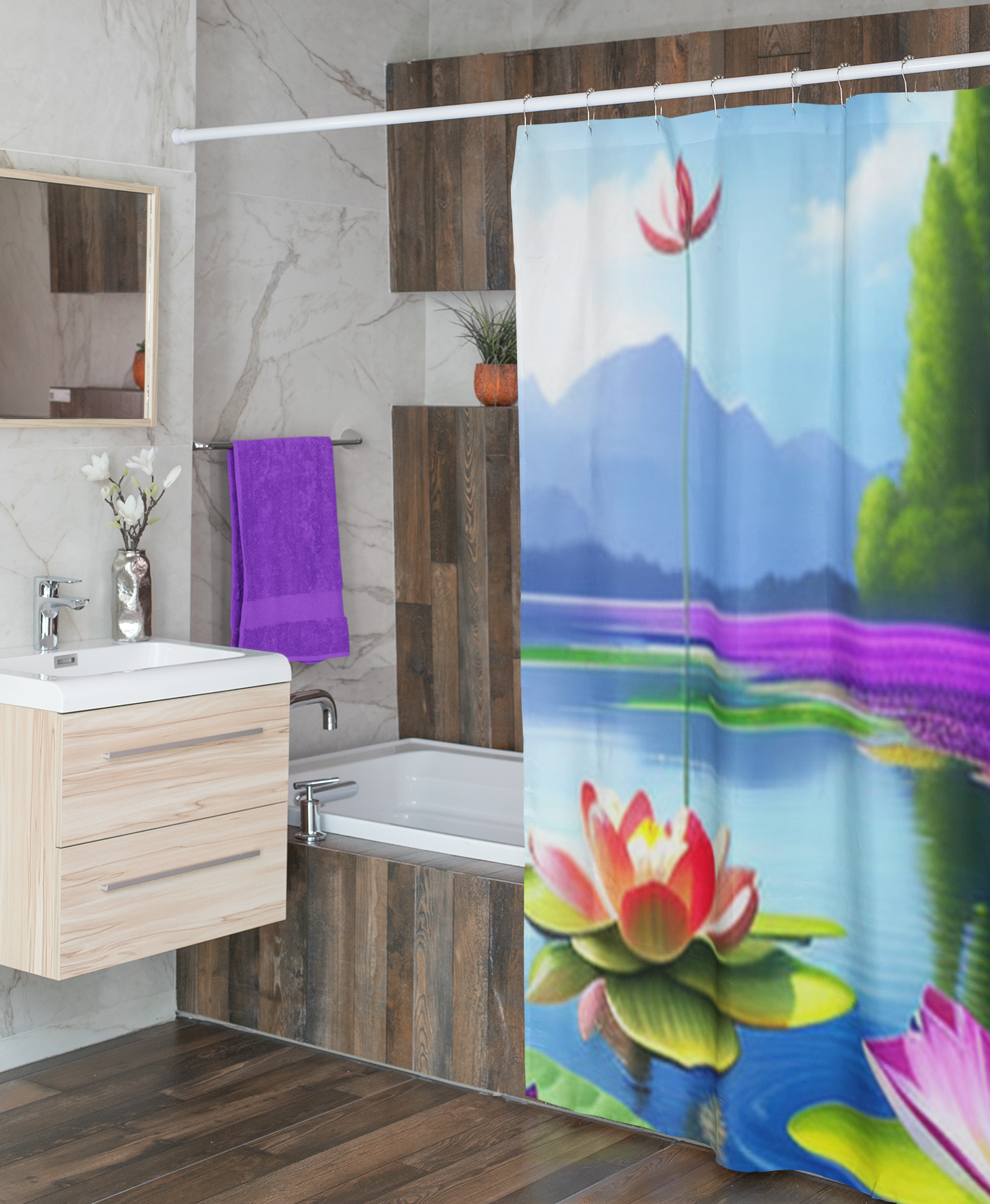Lotus Paradise Bathroom Shower Curtain 4 Piece Set