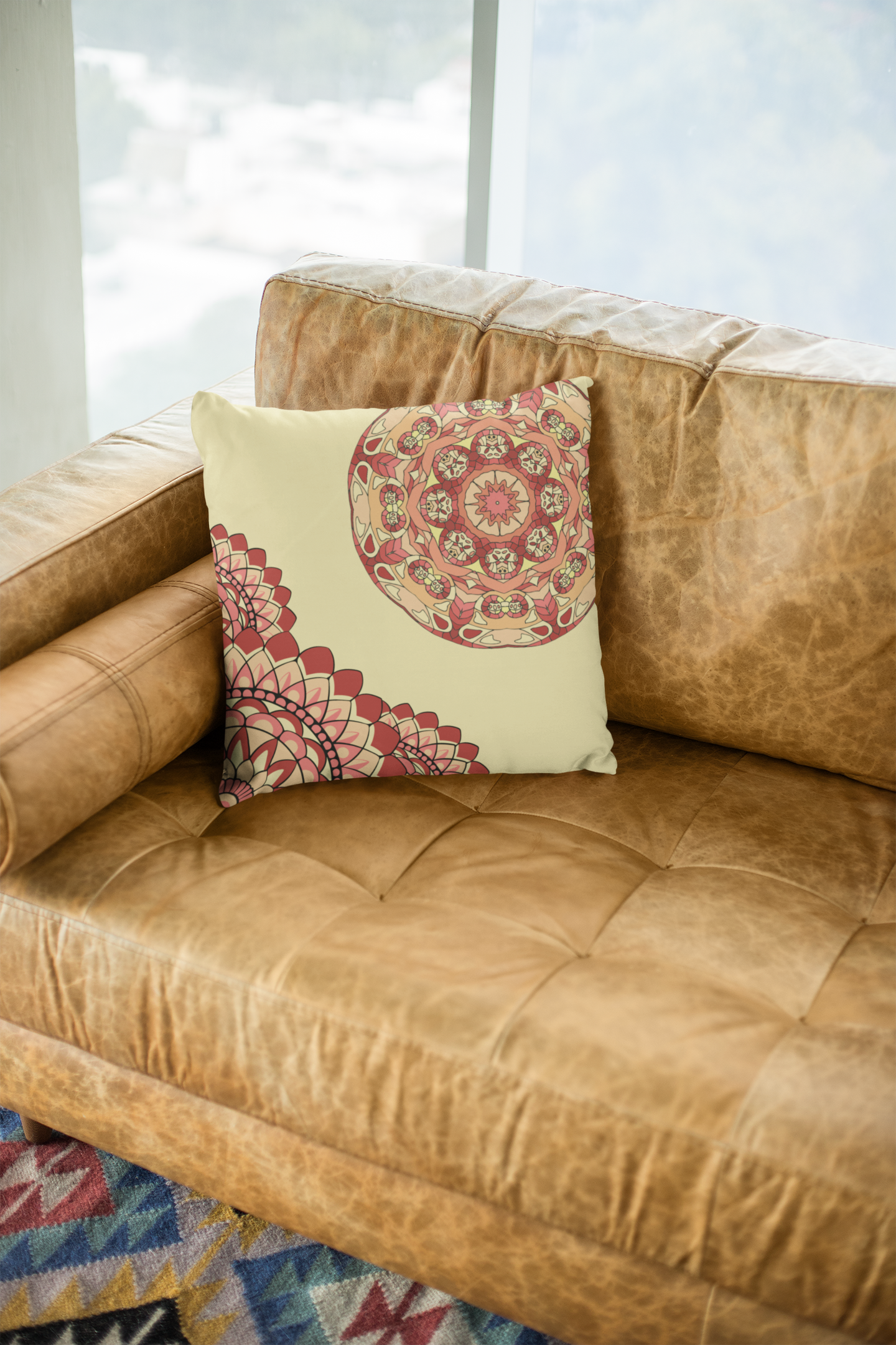 Mandala Flower Pattern Spun Polyester Square Pillow