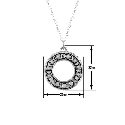 Moon Phase Astrology Round Pendant Magic Necklace Handmade Jewelry