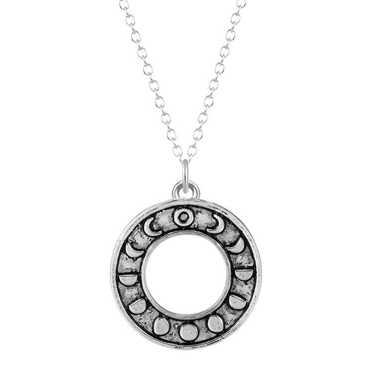 Moon Phase Astrology Round Pendant Magic Necklace Handmade Jewelry