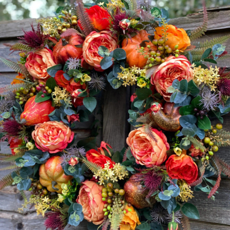 New Autumn Peony Halloween Pumpkin Harvet Wreath Home Decor