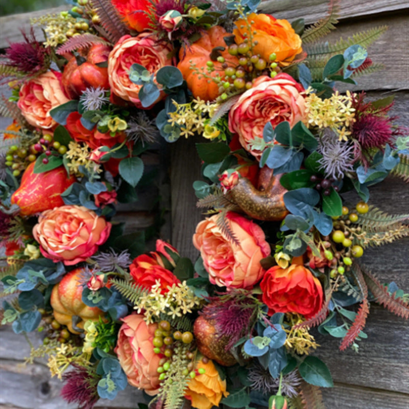 New Autumn Peony Halloween Pumpkin Harvet Wreath Home Decor