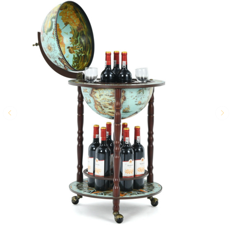 17 Inch Unique Retro Globe Wine Bar 16th-Century Italian World Map Liquor Bottle Shelf Cart