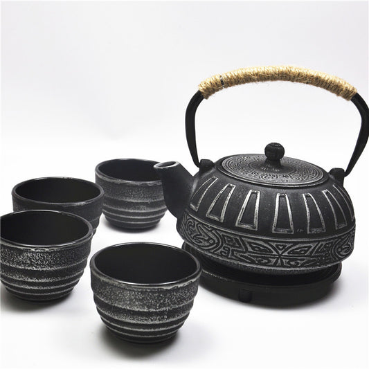 Vintage Japanese Style Tea Set Cast Iron Tea Kettle w/Cups and Strainer