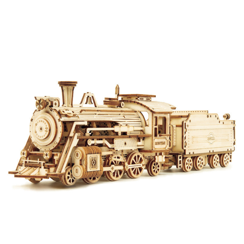 3D Wooden Puzzle Train Model DIY Wooden Train Toy Mechanical Train Model Kit Assembly Model Home Decoration Crafts