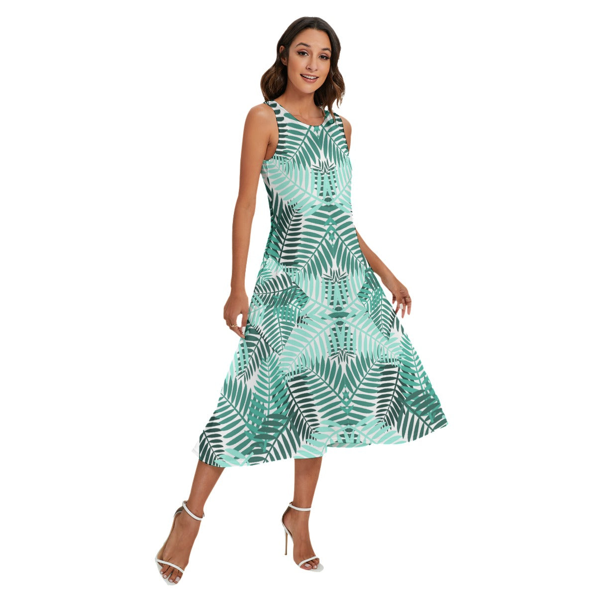 Women's Casual Formal Rainforest Print Dress with Diagonal Pockets