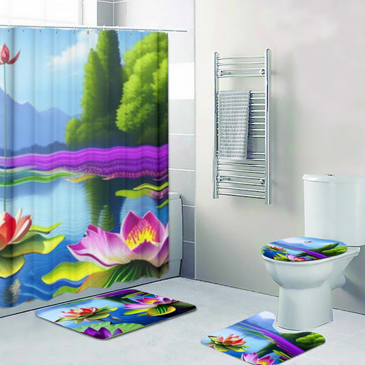 Lotus Paradise Bathroom Shower Curtain 4 Piece Set