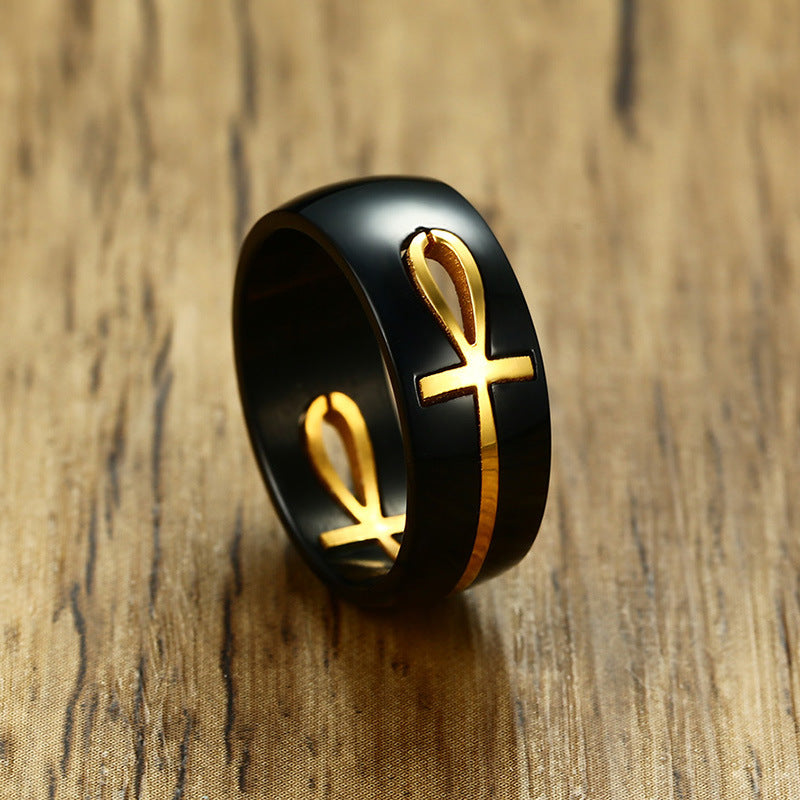 Separable Ankh Egyptian Cross Ring Men Personalized Black Gold Stainless Steel Key of Life Wedding Male Anel Jewelry