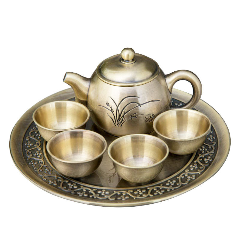 Japanese Style Alloy Metal Craft Orchid Creative Tea Set Gift Set