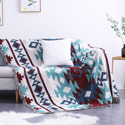 Retro Indigenous American and Asian Style Geometric Sofa Throw Blankets