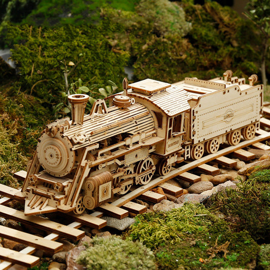 3D Wooden Puzzle Train Model DIY Wooden Train Toy Mechanical Train Model Kit Assembly Model Home Decoration Crafts