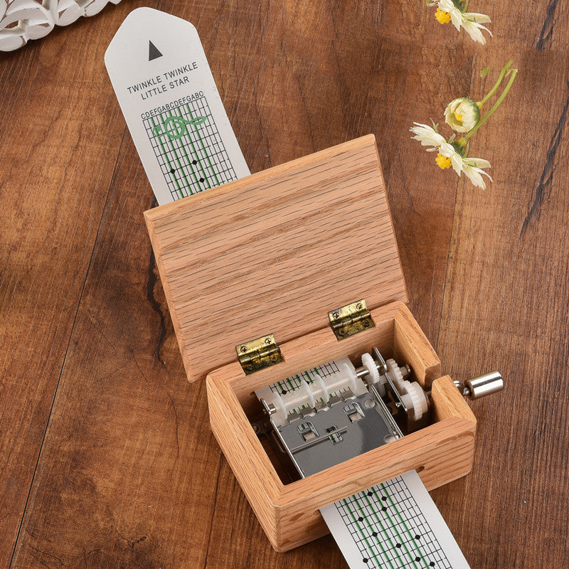15-Tone Hand-Crank Paper Tape Wooden Music Box Creative DIY Composable