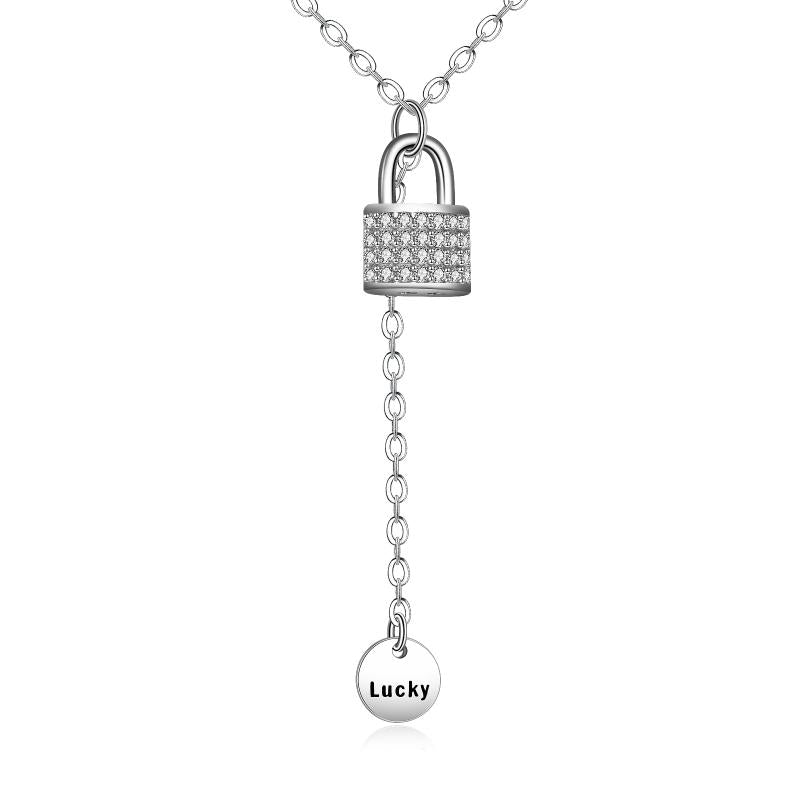 Sterling Silver Lock Pendant Lucky Hang Tag Necklace For Women