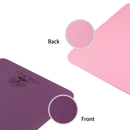 LIVE WELL Dual Color TPE Yoga Mat - Purple/Pink, 6ft x 2ft, 6mm Thick