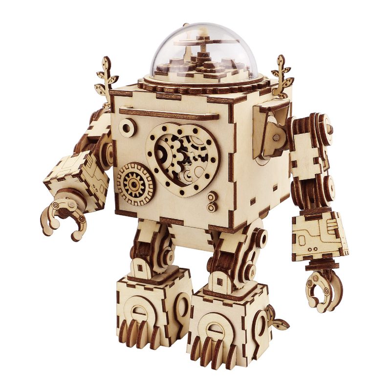 Robotime ROKR Robot Steampunk Music Box 3D Wooden Puzzle Assembled Model Building Kit Toys For Children Birthday Gift