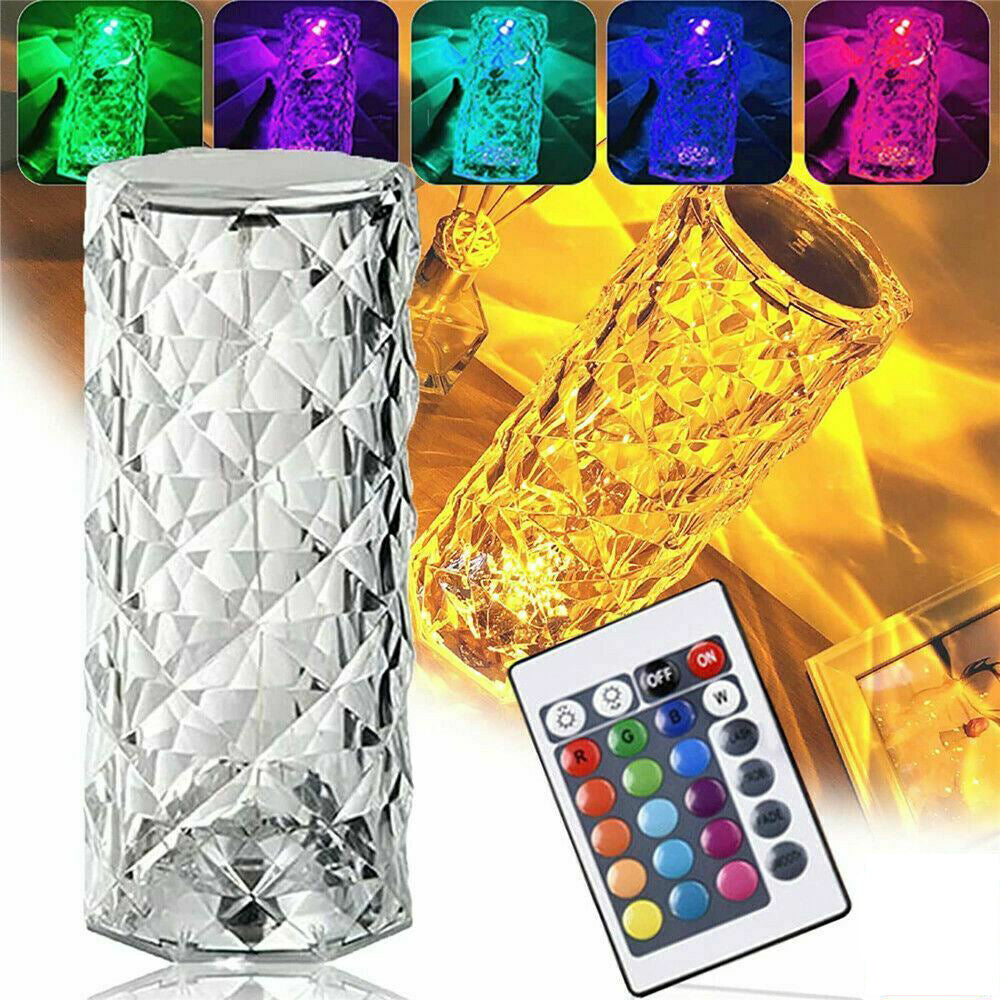 LED Crystal Table Lamp Diamond Rose Night Light Touch Atmosphere Remote Control