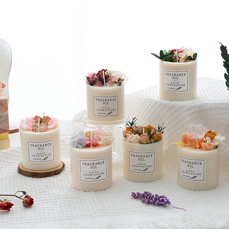 Dried Flowers Decorated Scented Romantic Candles for Home Office