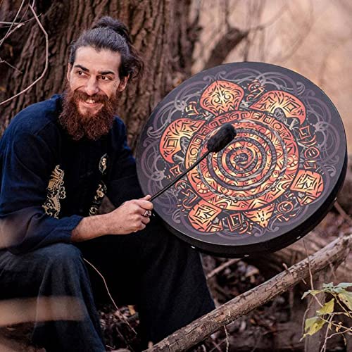 .JEWKEI. Vegan Shaman ''Totem Turtle Drum'' Sound Healing Tool Tunable Frame Drum Tambourine Medicine Instrument Soul Gift for Music Lovers (Turtle) (BZNG2K)