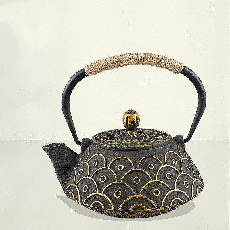 Golden Flat Ancient Writing Iron Pot, Cast Iron Pot Ornament Decoration