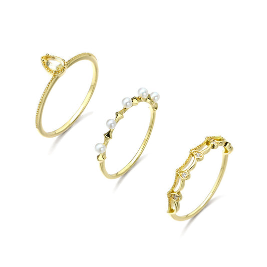 14K Gold-Plated Vintage Ring Set Elegant Dainty