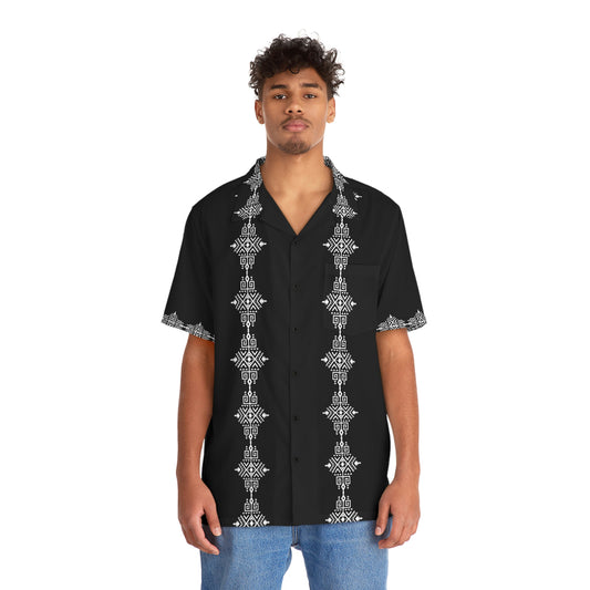 Men's Tribal Print Casual Shirt for Party Event Front Tassel Scarf Design