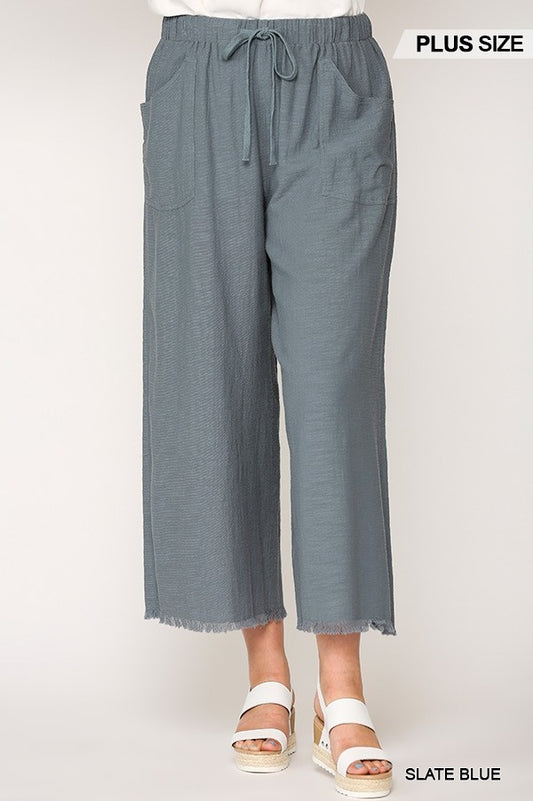 Stylish Frayed Wide Leg Pants with Pockets