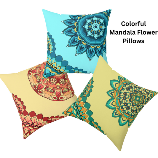 Mandala Flower Pattern Spun Polyester Square Pillow