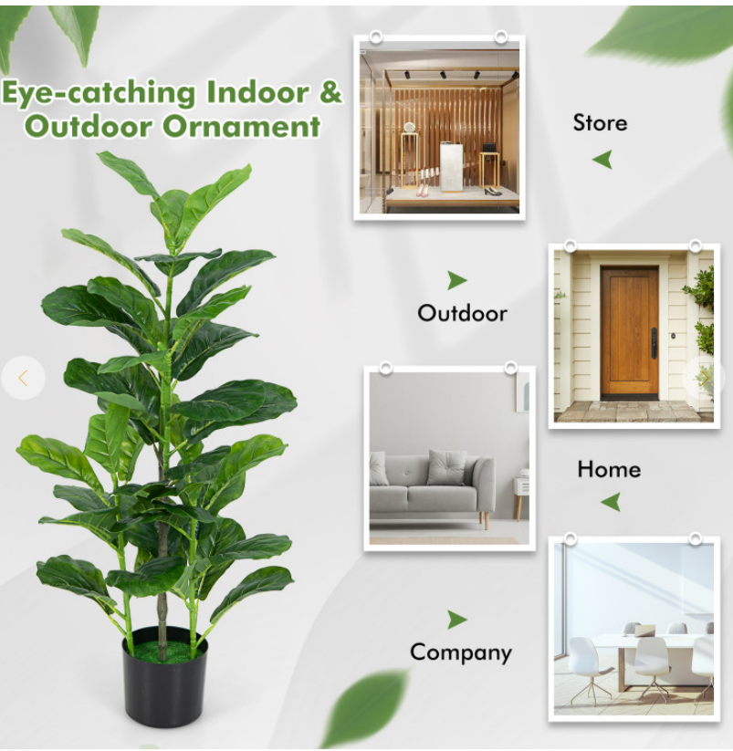 Set of 2 Artificial Fiddle Leaf Fig Tree for Indoor and Outdoor