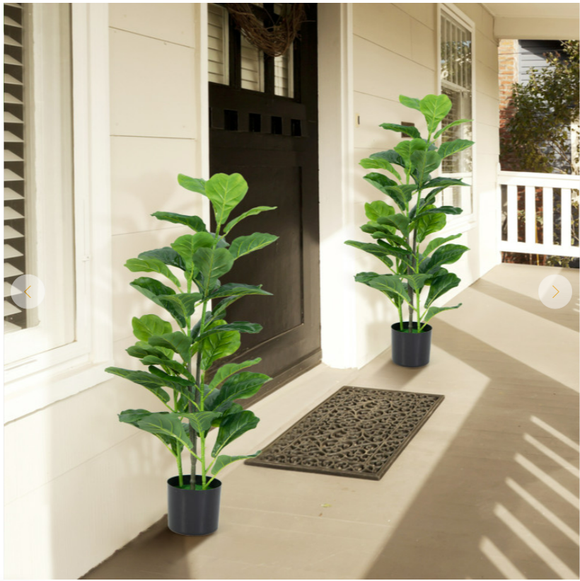 Set of 2 Artificial Fiddle Leaf Fig Tree for Indoor and Outdoor