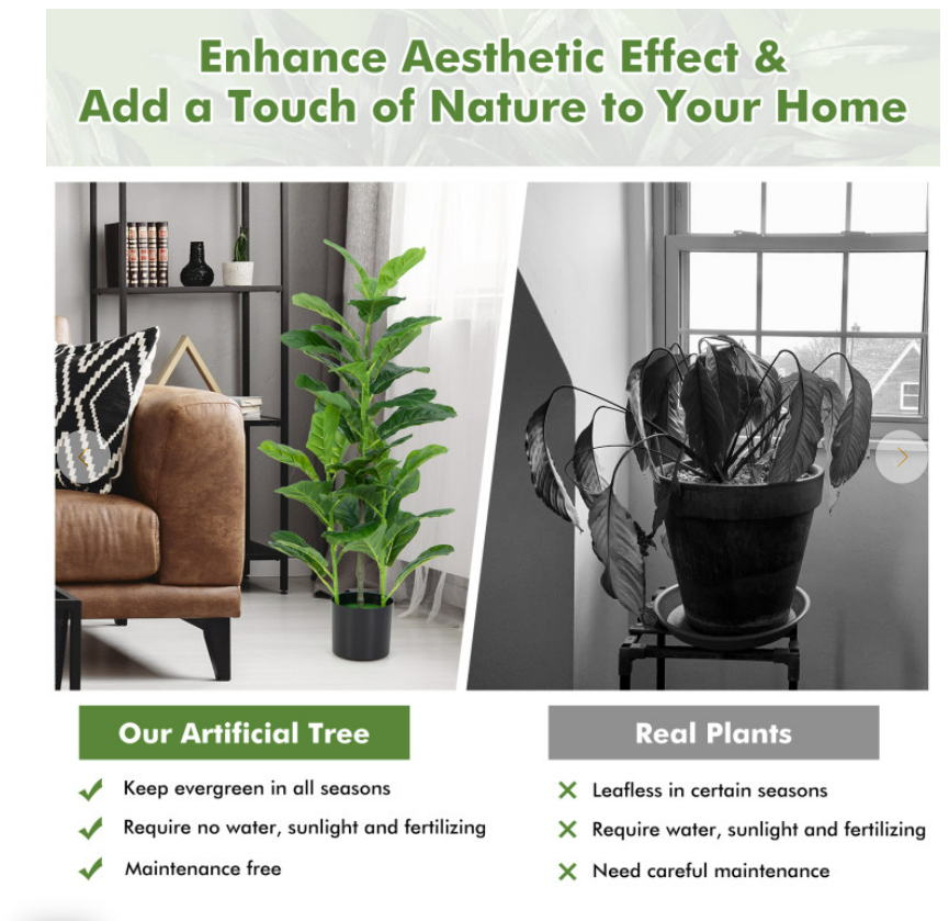 Set of 2 Artificial Fiddle Leaf Fig Tree for Indoor and Outdoor