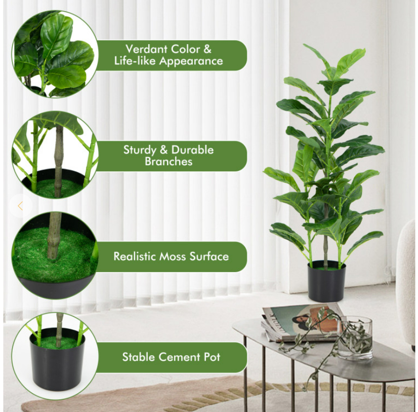 Set of 2 Artificial Fiddle Leaf Fig Tree for Indoor and Outdoor